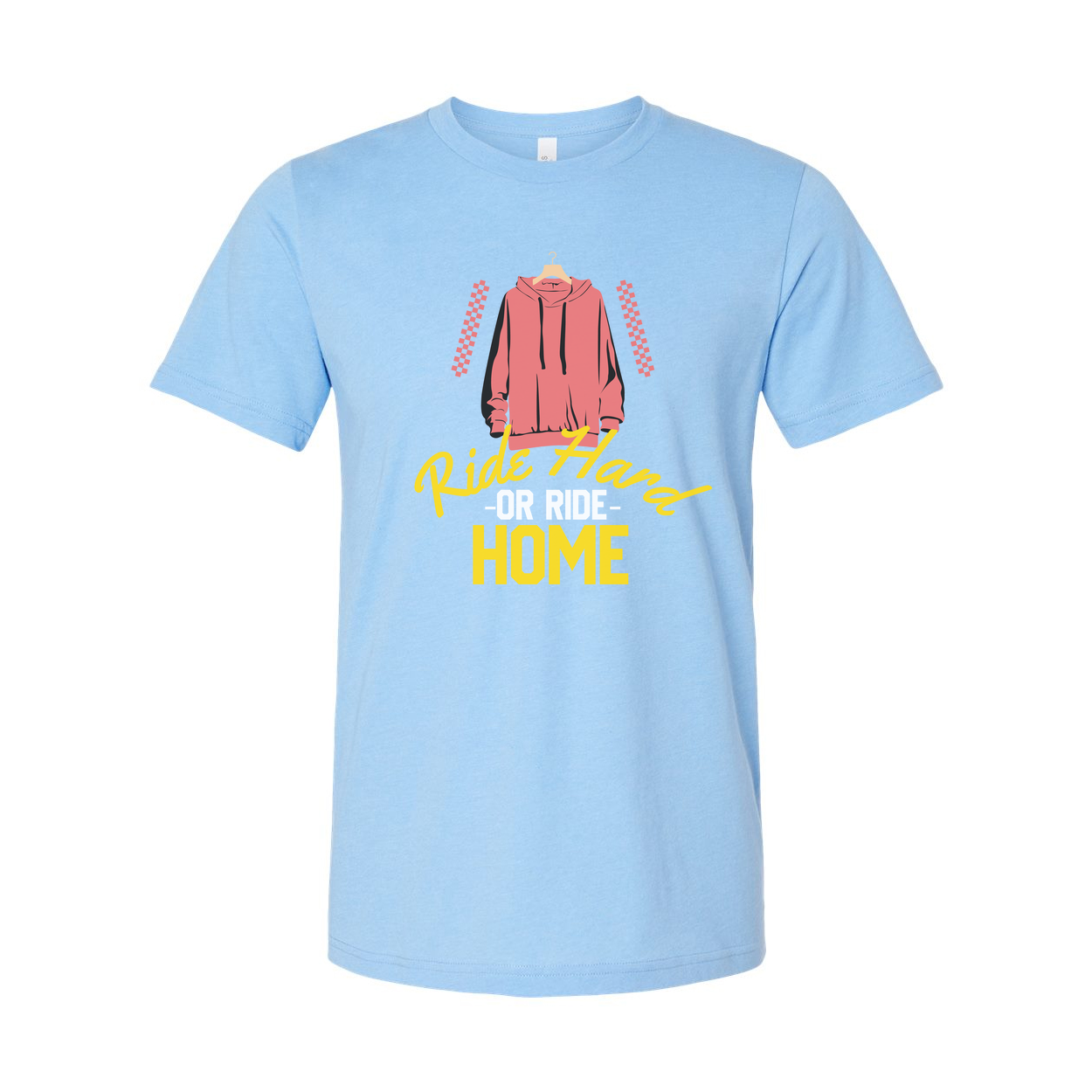 Unisex Skateboard Graphic Tee With Pink Hoodie Illustration And Ride Hard Or Ride Home Text