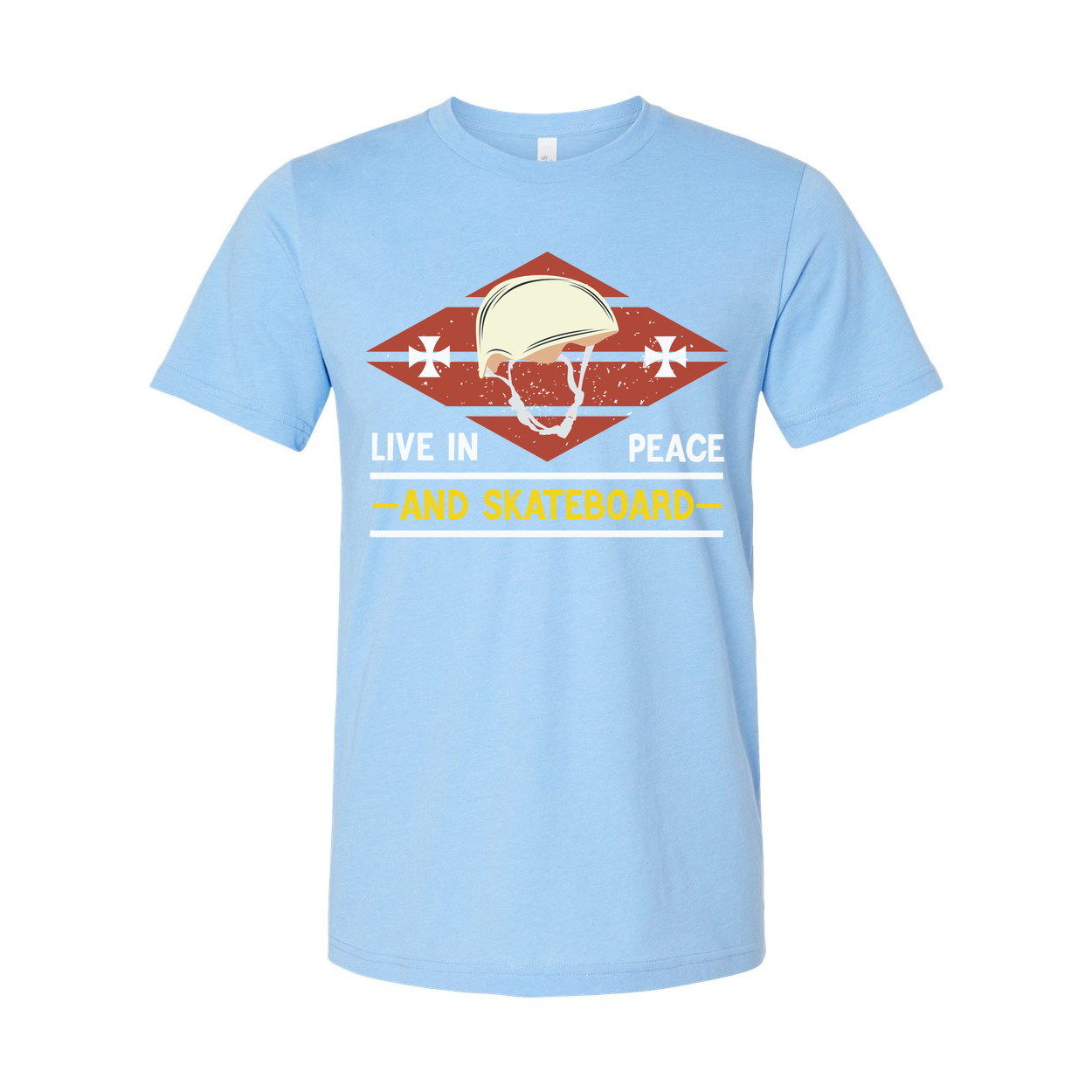Unisex Skateboard T Shirt With Vintage Helmet Graphic And Live In Peace And Skateboard Message