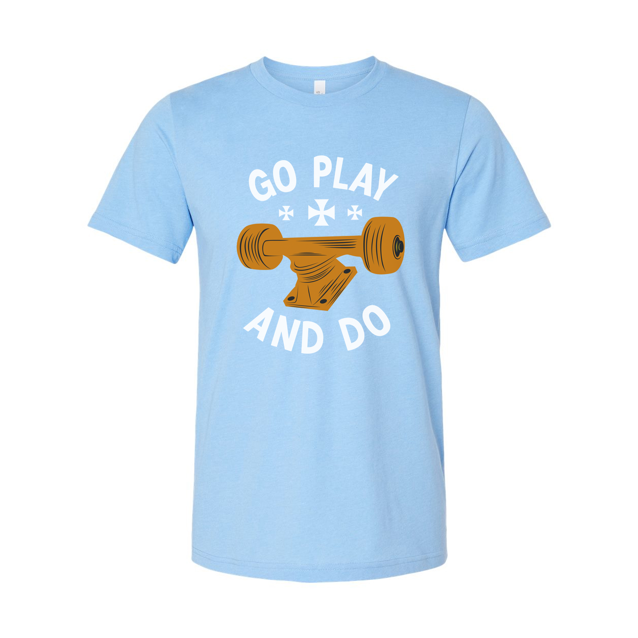 Unisex Skateboard Graphic Tee With Orange Deck Illustration And Go Play And Do Motto