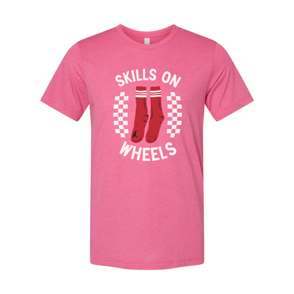 Unisex Skateboarding Graphic T Shirt With Skills On Wheels Red Socks Illustration