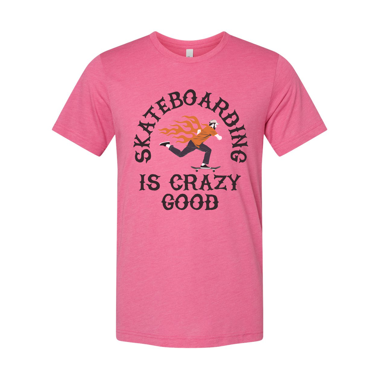 Unisex Skateboarding Graphic T Shirt With Flaming Skater Illustration And Is Crazy Good Text