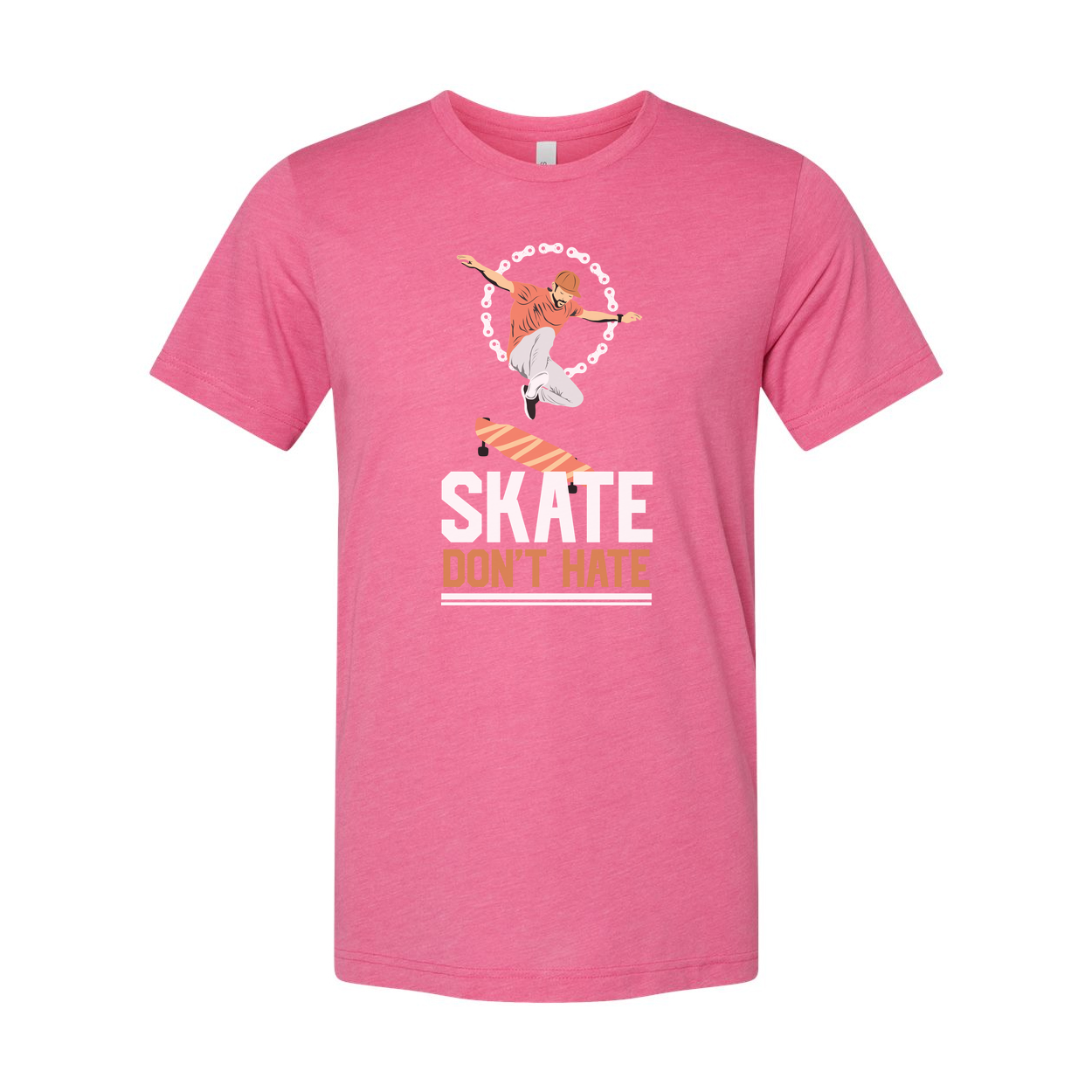 Skateboarder Silhouette Graphic Tee With Dont Hate Skateboard Motif Unisex Short Sleeve Shirt