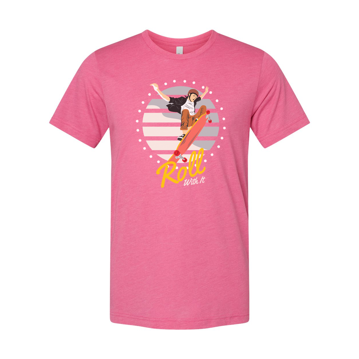 Unisex Skateboard Graphic T Shirt Featuring Skater Jump And Roll With It Artwork