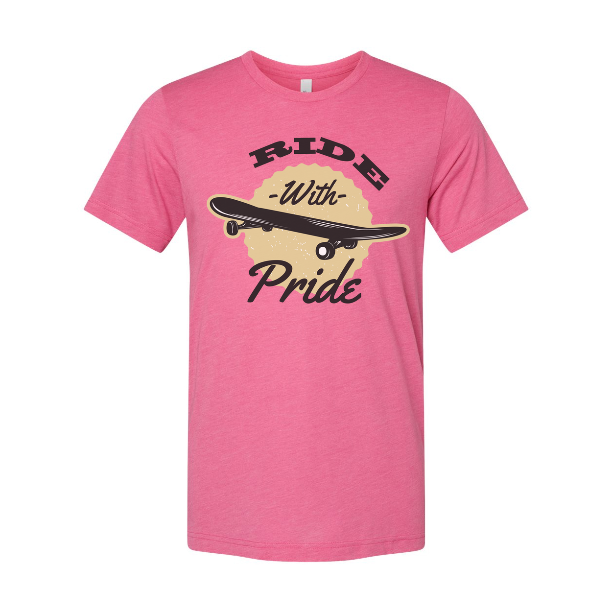 Unisex Skateboarding T Shirt With Ride With Pride Graphic Print Featuring Classic Skateboard Illustration