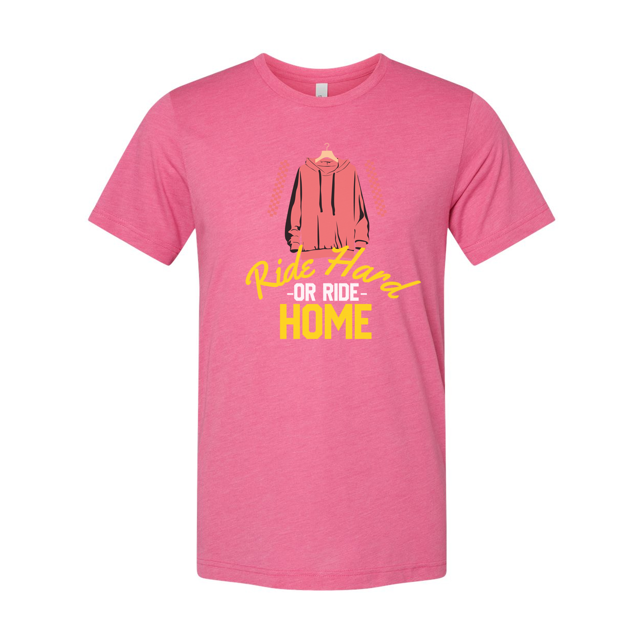 Unisex Skateboard Graphic Tee With Pink Hoodie Illustration And Ride Hard Or Ride Home Text