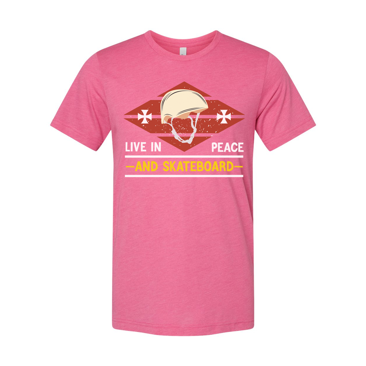 Unisex Skateboard T Shirt With Vintage Helmet Graphic And Live In Peace And Skateboard Message