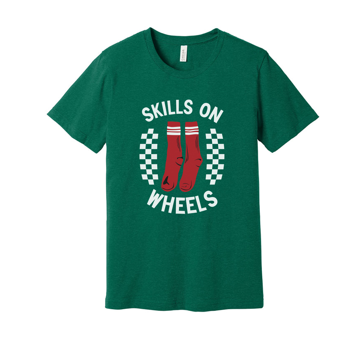 Unisex Skateboarding Graphic T Shirt With Skills On Wheels Red Socks Illustration