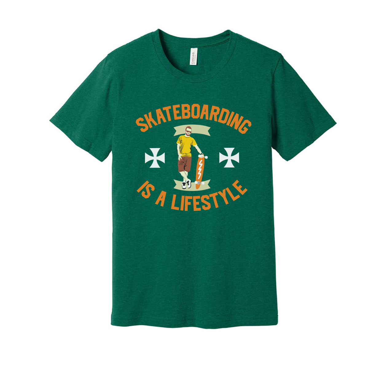 Unisex Skateboarding Graphic T Shirt With Centered Skater Illustration And Is A Lifestyle Arch Text