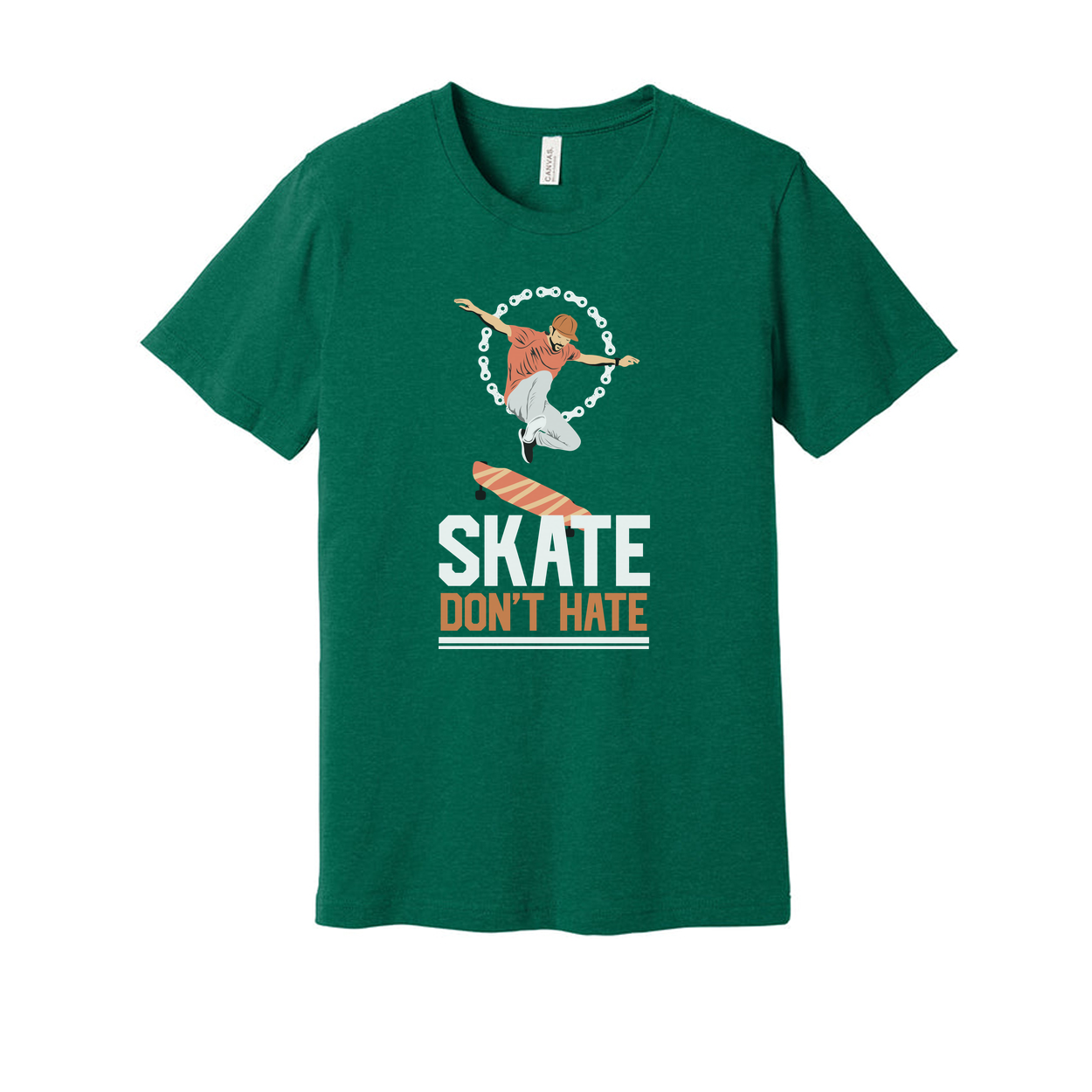 Skateboarder Silhouette Graphic Tee With Dont Hate Skateboard Motif Unisex Short Sleeve Shirt