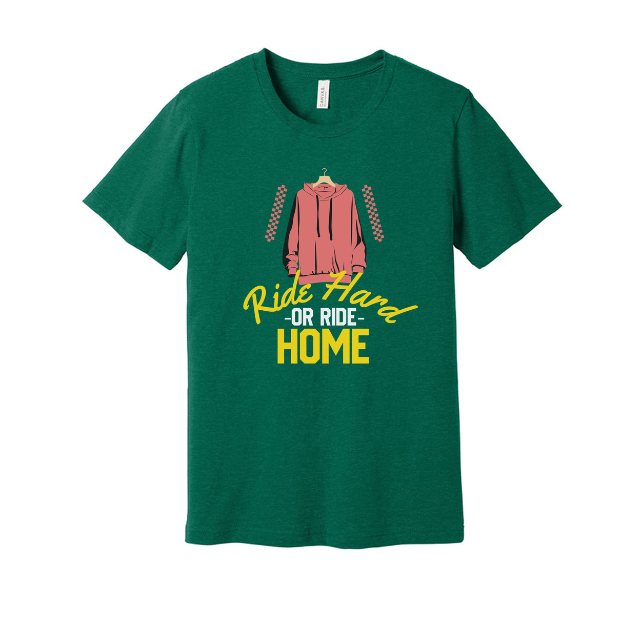 Unisex Skateboard Graphic Tee With Pink Hoodie Illustration And Ride Hard Or Ride Home Text