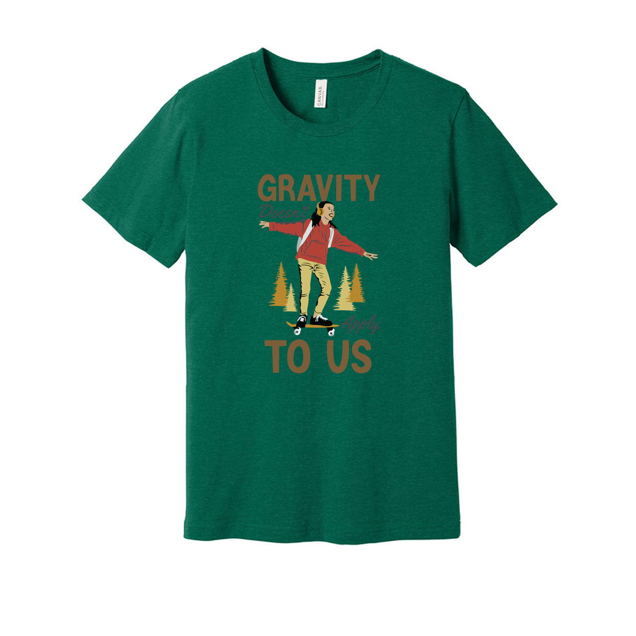Unisex Skateboard Graphic Tee With Gravity Doesn’t Apply To Us Design For Everyday Wear