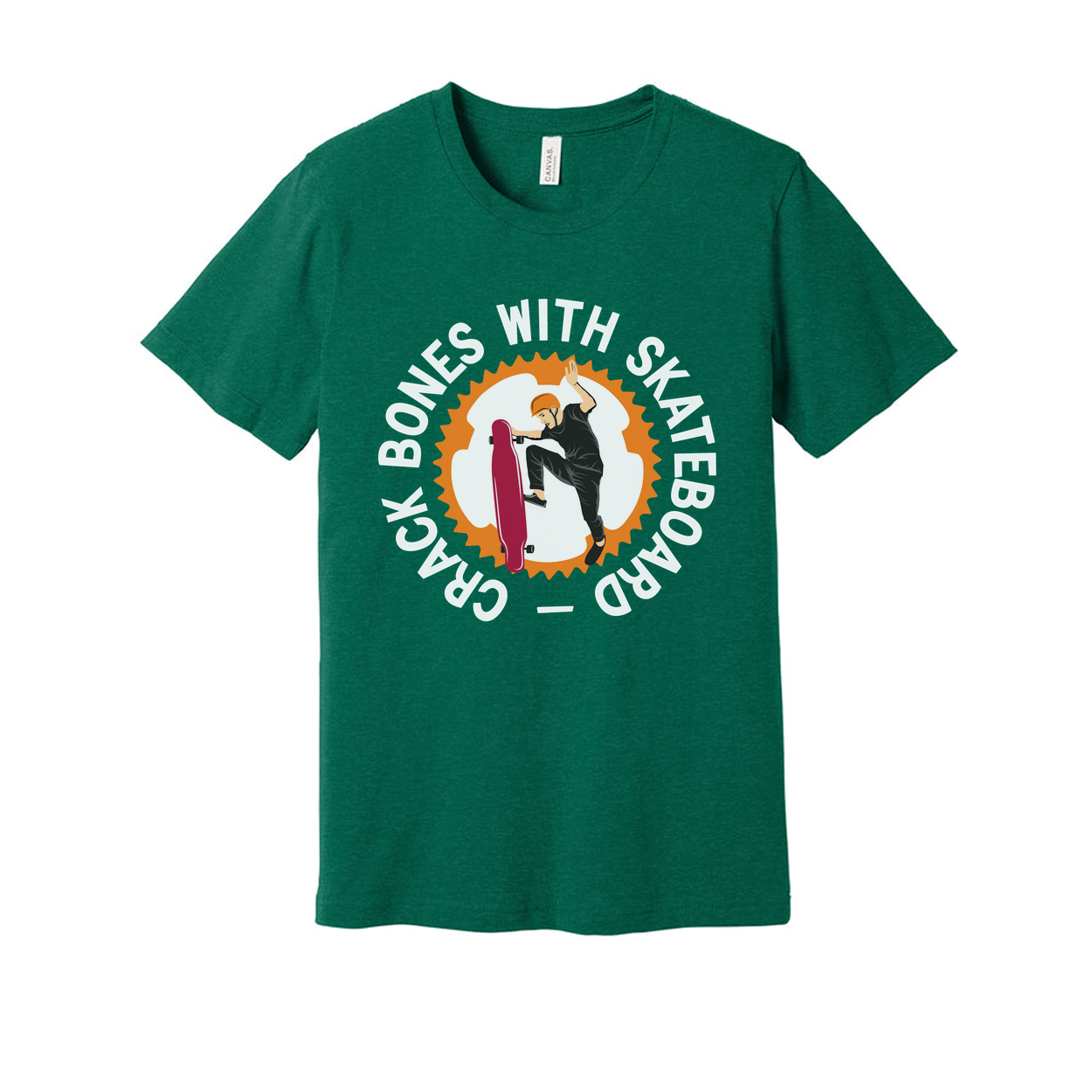 Unisex Skateboarding Graphic Tee With Circular Gear Design Featuring Rider Performing Trick