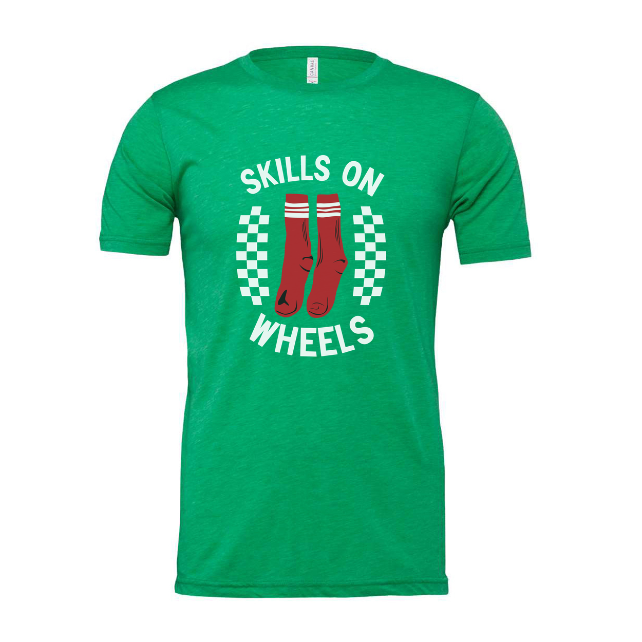 Unisex Skateboarding Graphic T Shirt With Skills On Wheels Red Socks Illustration