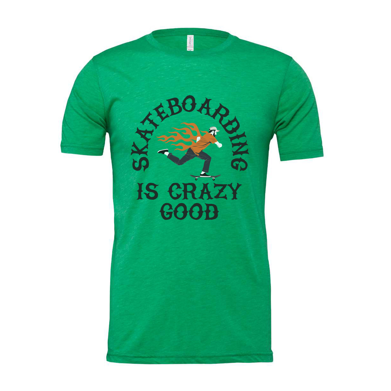 Unisex Skateboarding Graphic T Shirt With Flaming Skater Illustration And Is Crazy Good Text