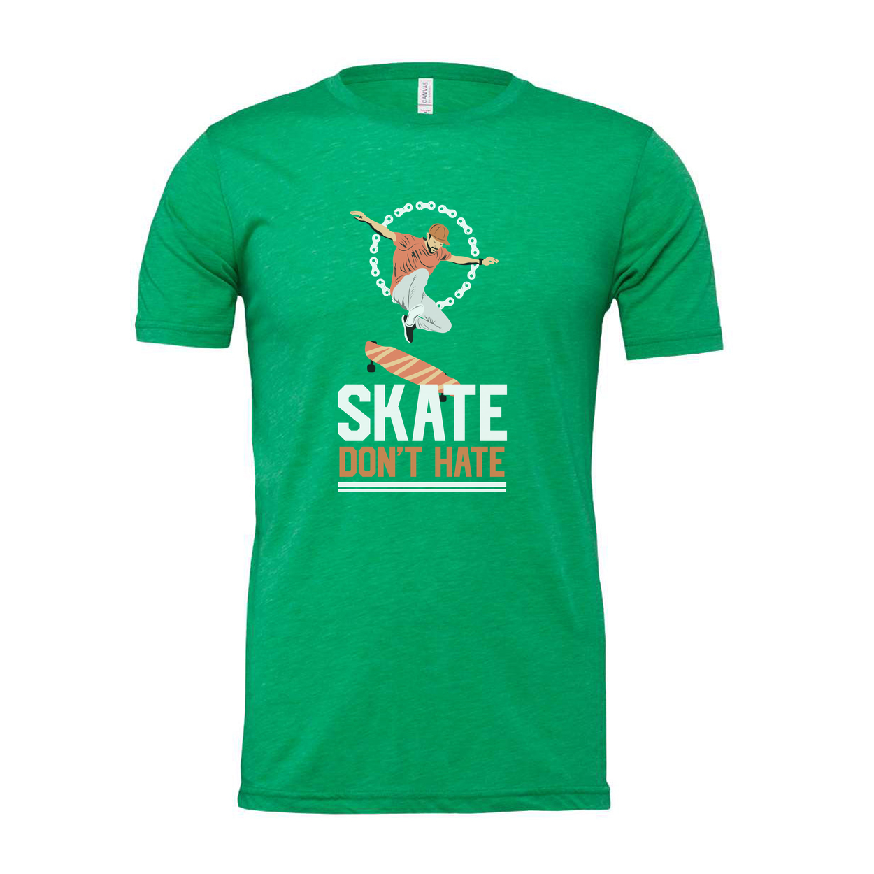 Skateboarder Silhouette Graphic Tee With Dont Hate Skateboard Motif Unisex Short Sleeve Shirt