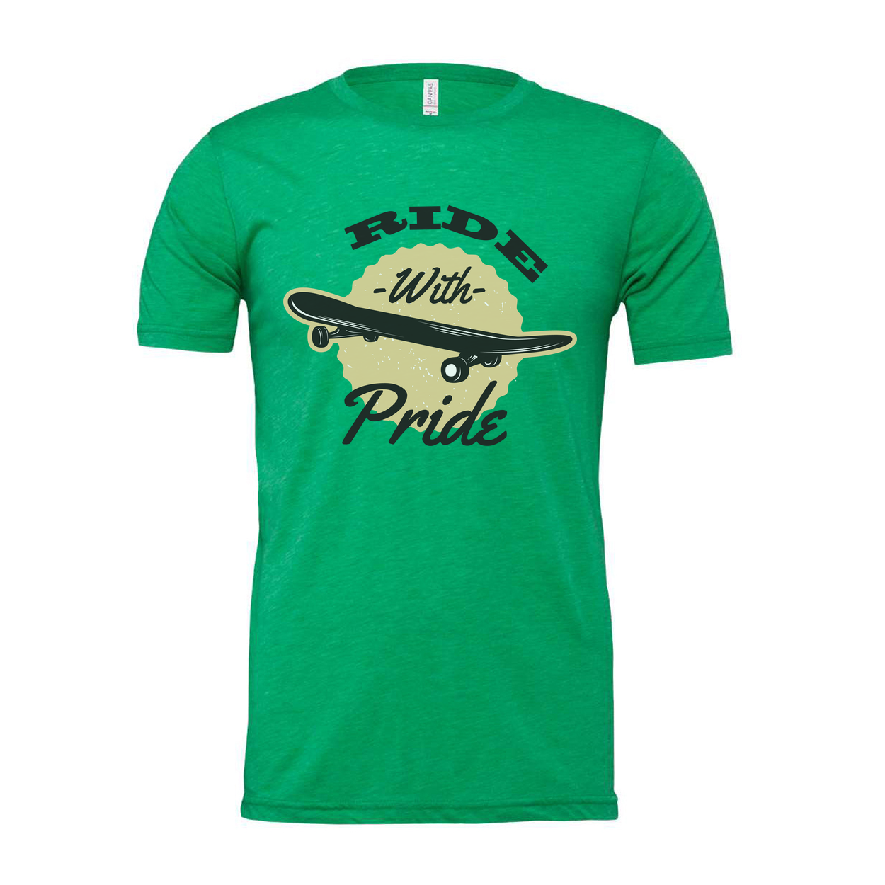 Unisex Skateboarding T Shirt With Ride With Pride Graphic Print Featuring Classic Skateboard Illustration