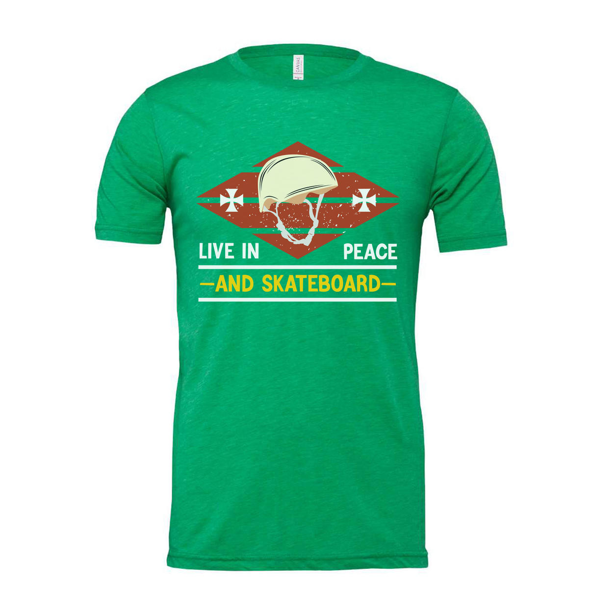 Unisex Skateboard T Shirt With Vintage Helmet Graphic And Live In Peace And Skateboard Message