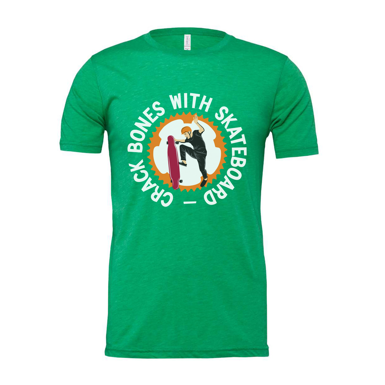 Unisex Skateboarding Graphic Tee With Circular Gear Design Featuring Rider Performing Trick
