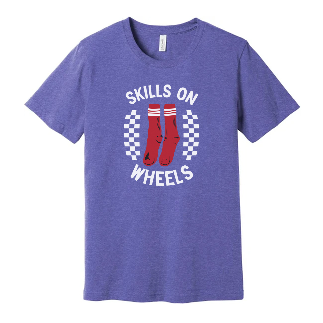 Unisex Skateboarding Graphic T Shirt With Skills On Wheels Red Socks Illustration