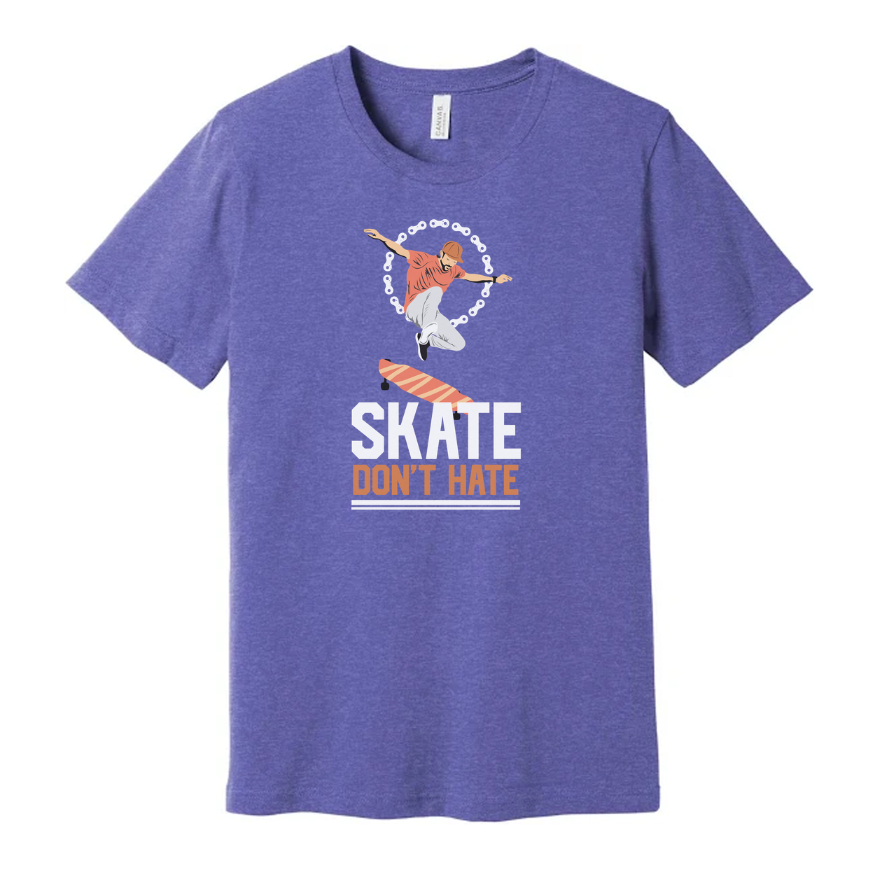 Skateboarder Silhouette Graphic Tee With Dont Hate Skateboard Motif Unisex Short Sleeve Shirt