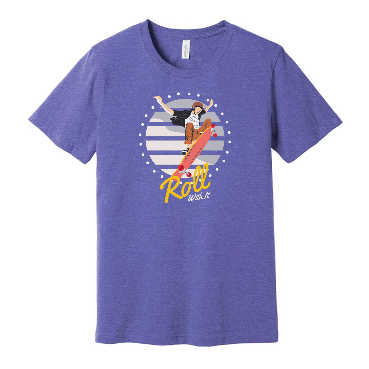 Unisex Skateboard Graphic T Shirt Featuring Skater Jump And Roll With It Artwork