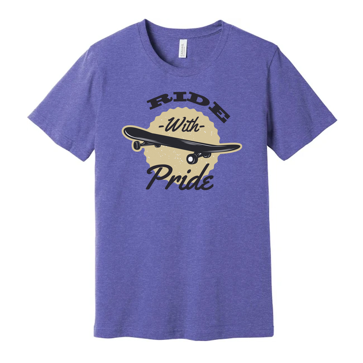 Unisex Skateboarding T Shirt With Ride With Pride Graphic Print Featuring Classic Skateboard Illustration