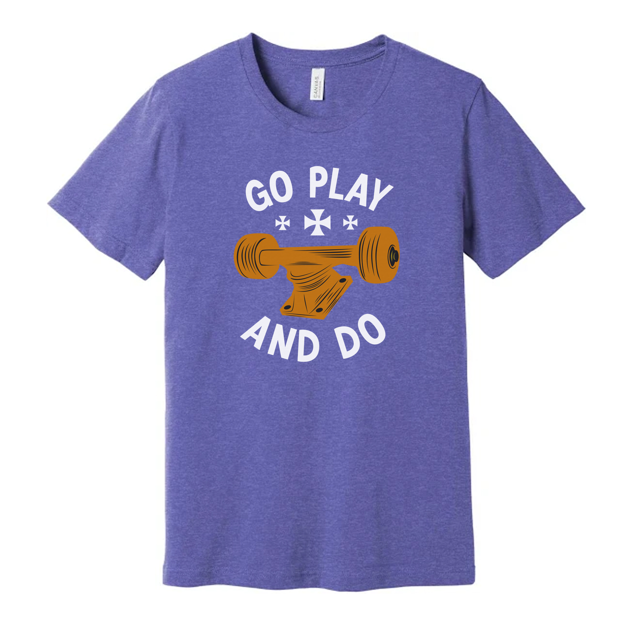 Unisex Skateboard Graphic Tee With Orange Deck Illustration And Go Play And Do Motto