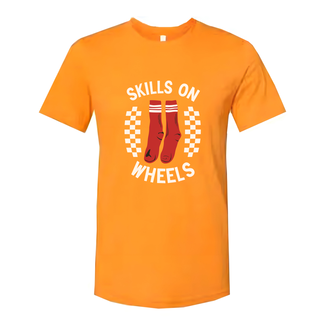 Unisex Skateboarding Graphic T Shirt With Skills On Wheels Red Socks Illustration