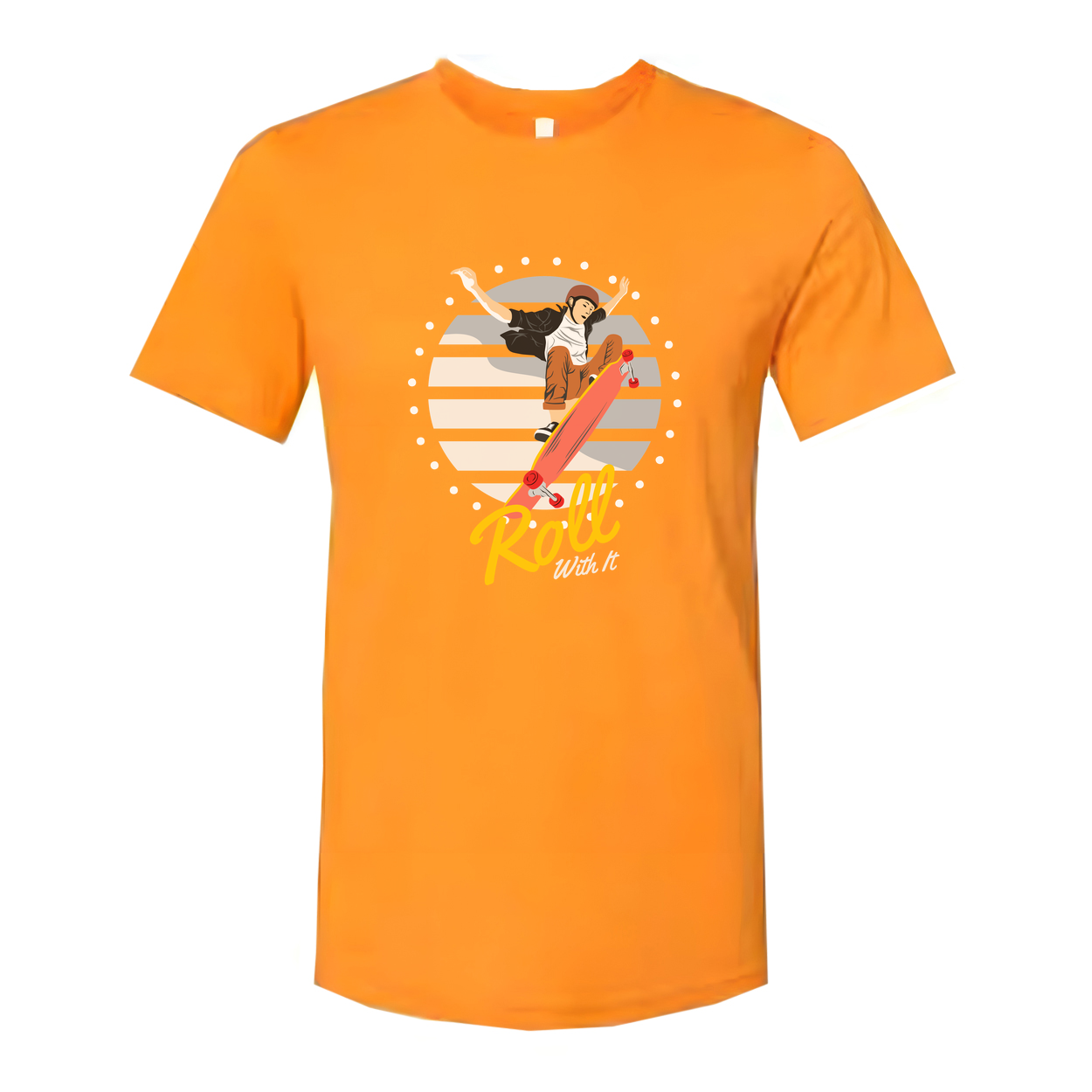 Unisex Skateboard Graphic T Shirt Featuring Skater Jump And Roll With It Artwork