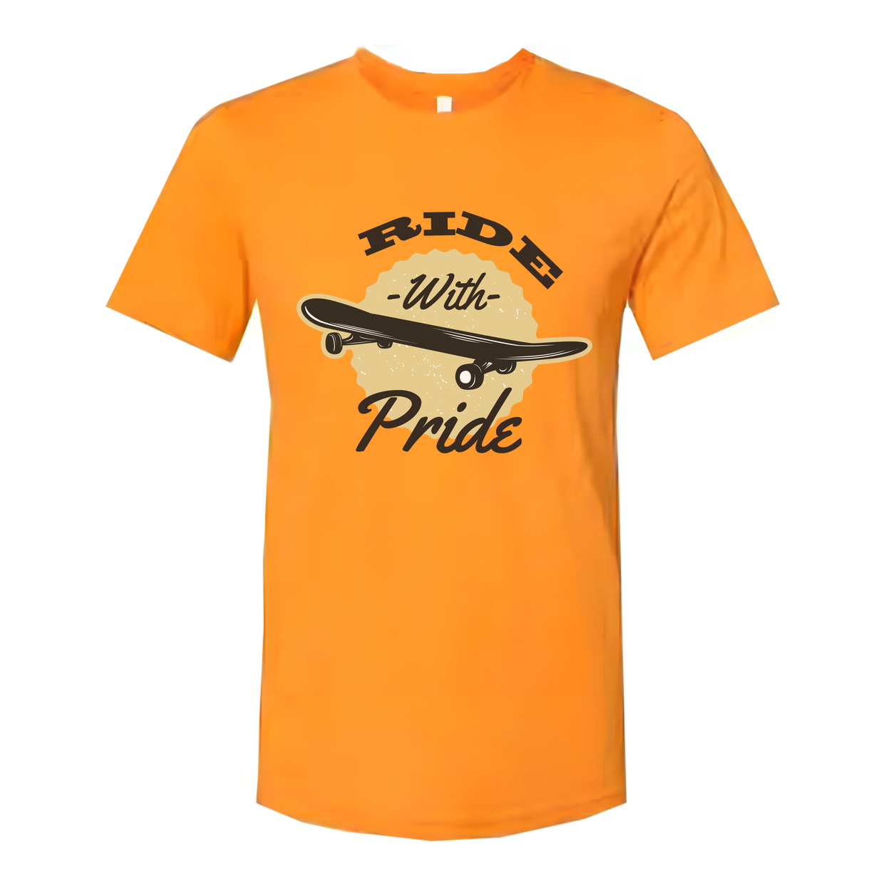 Unisex Skateboarding T Shirt With Ride With Pride Graphic Print Featuring Classic Skateboard Illustration