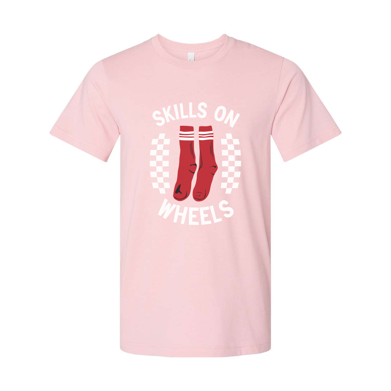 Unisex Skateboarding Graphic T Shirt With Skills On Wheels Red Socks Illustration