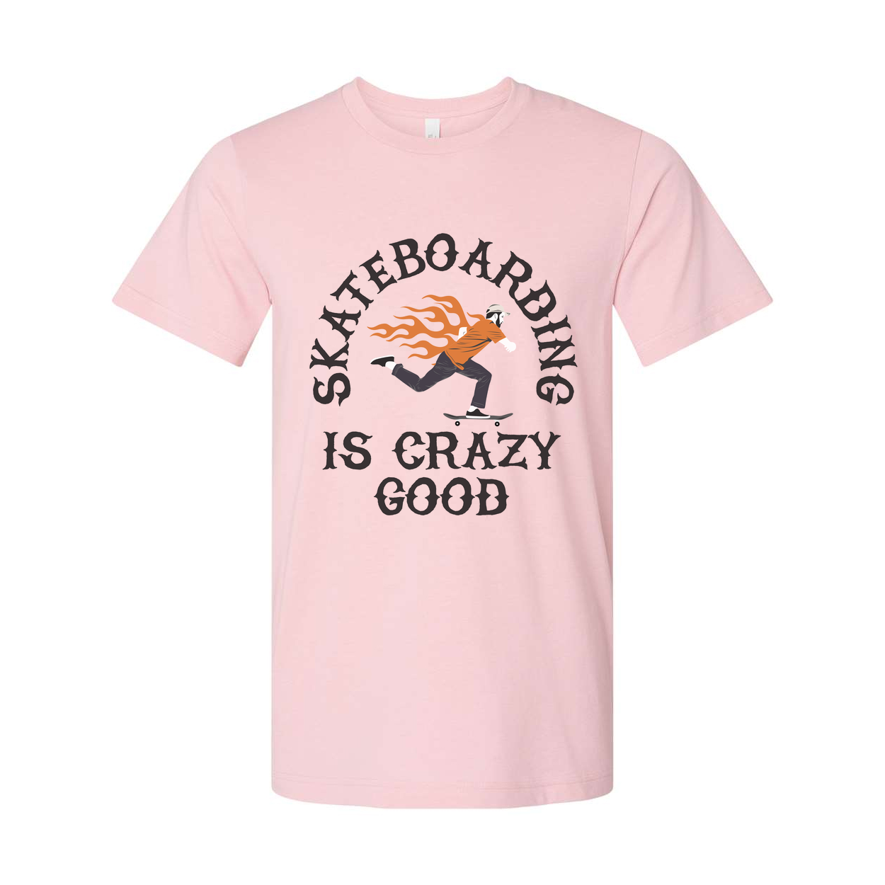 Unisex Skateboarding Graphic T Shirt With Flaming Skater Illustration And Is Crazy Good Text