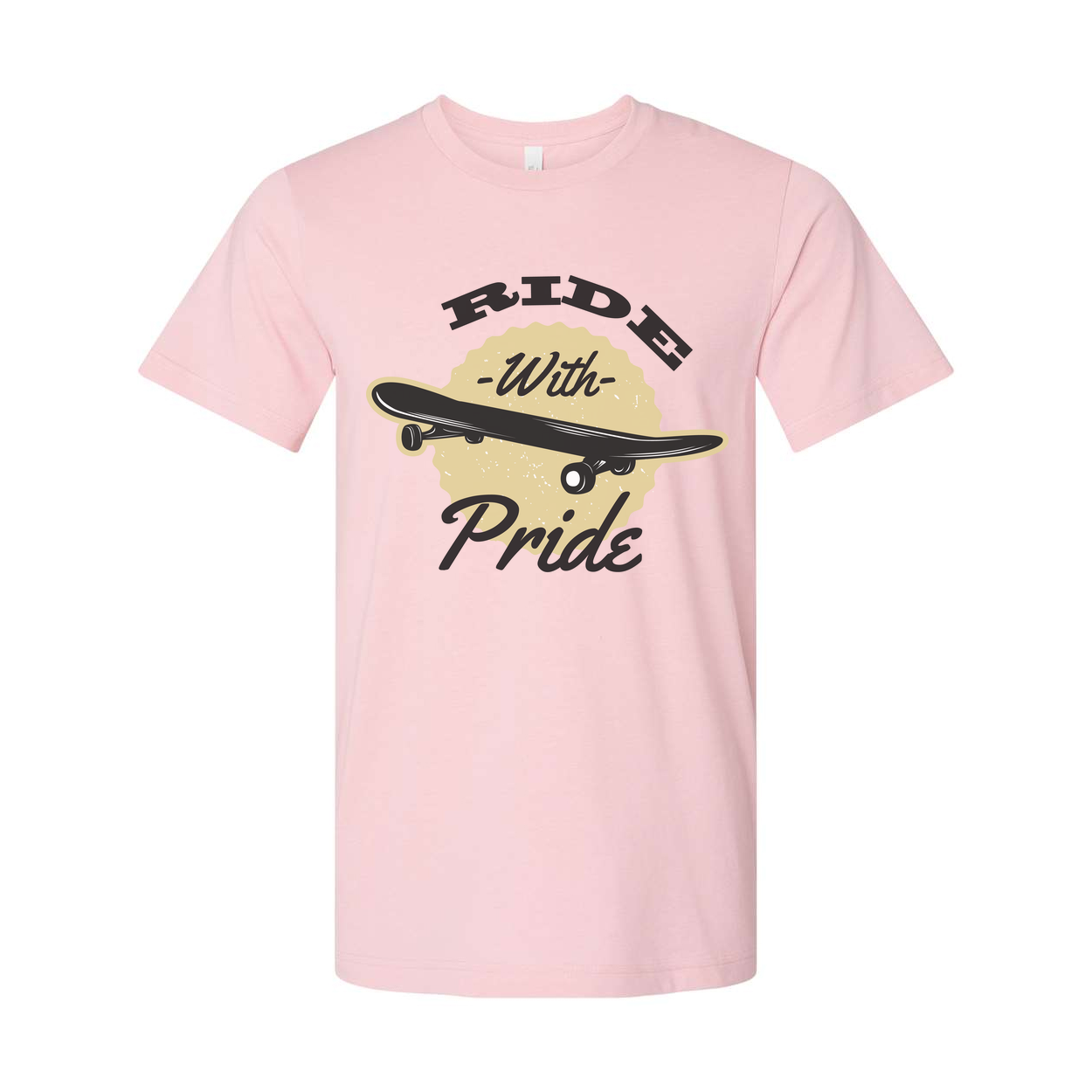 Unisex Skateboarding T Shirt With Ride With Pride Graphic Print Featuring Classic Skateboard Illustration
