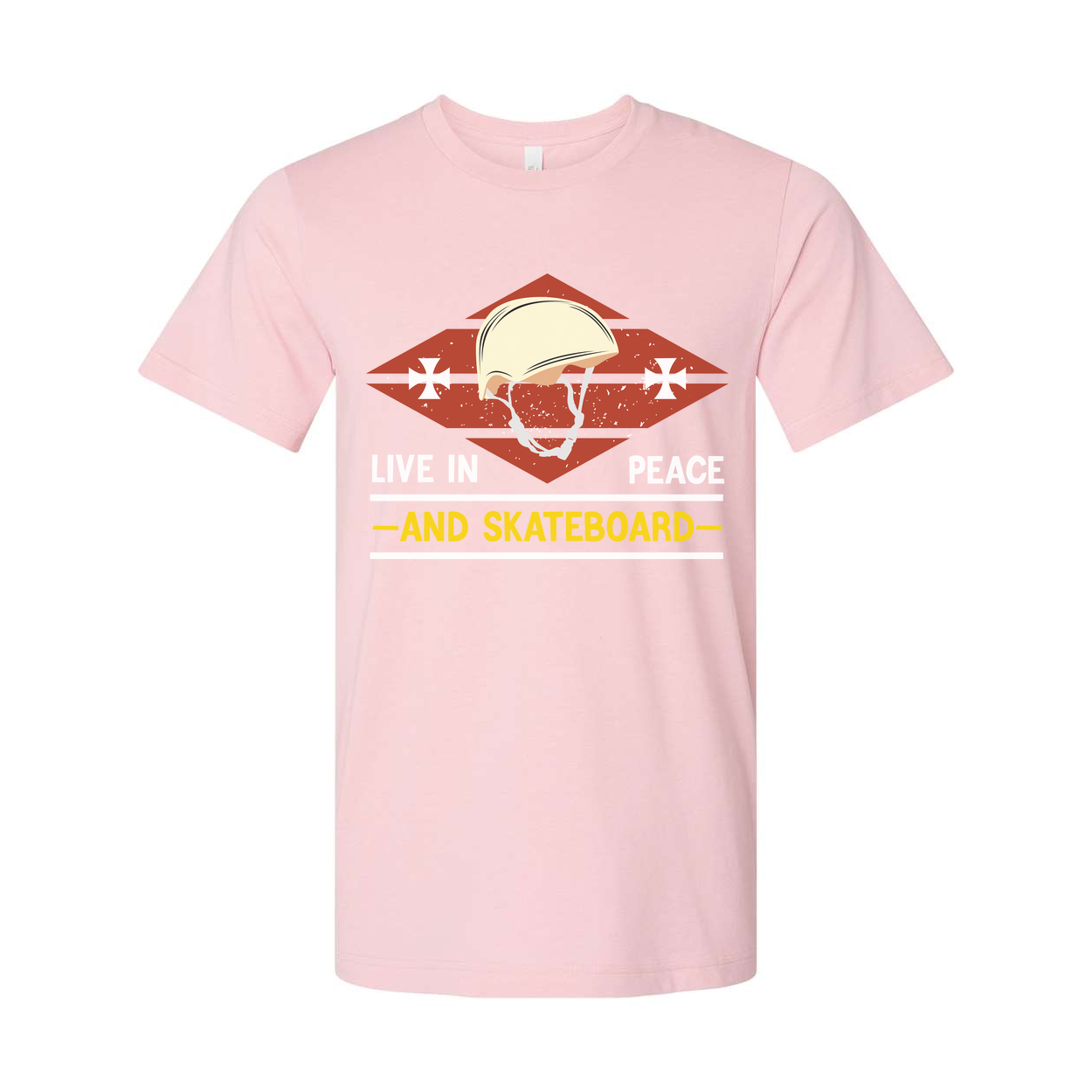 Unisex Skateboard T Shirt With Vintage Helmet Graphic And Live In Peace And Skateboard Message