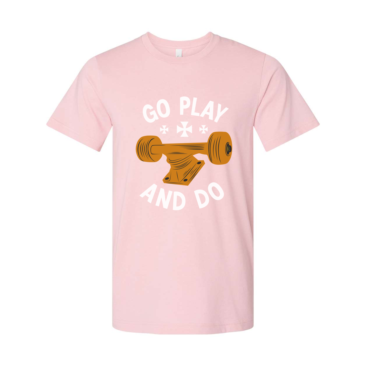 Unisex Skateboard Graphic Tee With Orange Deck Illustration And Go Play And Do Motto
