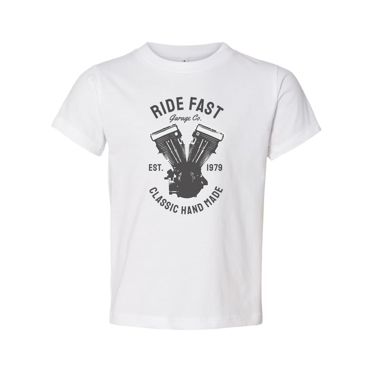 Ride Fast Garage Co V Twin Engine Graphic T Shirt Unisex Motorcycle Enthusiasts Est 1979 Classic Hand Made