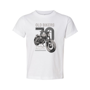 Old Bikers Road Tested Vintage Motorcycle Club Graphic Tee Featuring Classic Motorcycle Illustration