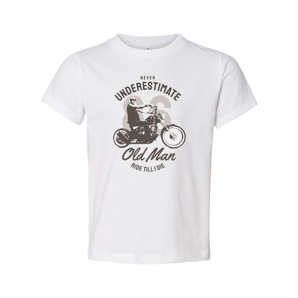 Unisex Motorcycle Rider T Shirt Featuring Never Underestimate Old Man Ride Till I Die Graphic