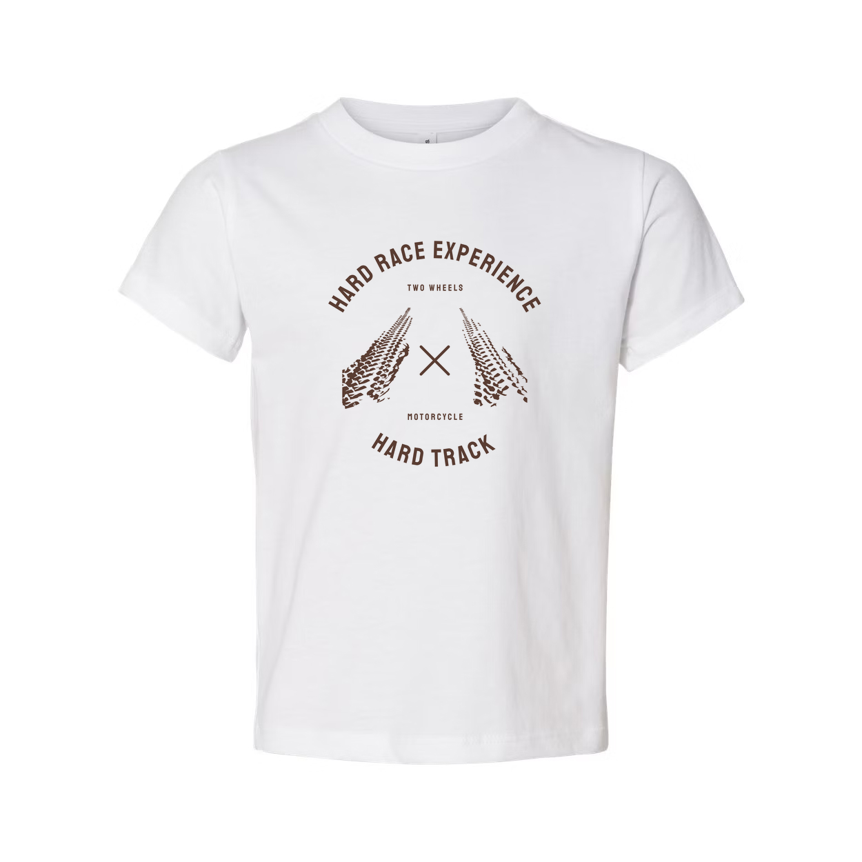 Unisex Motorcycle Track Racing Graphic Tee Featuring Circular Tire Track Design and Two Wheels Motif