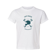 Cafe Racer Motorcycle Graphic Tee For Unisex Riders Featuring Classic Helmet And Crossed Wheels Motif Never Stop Riding