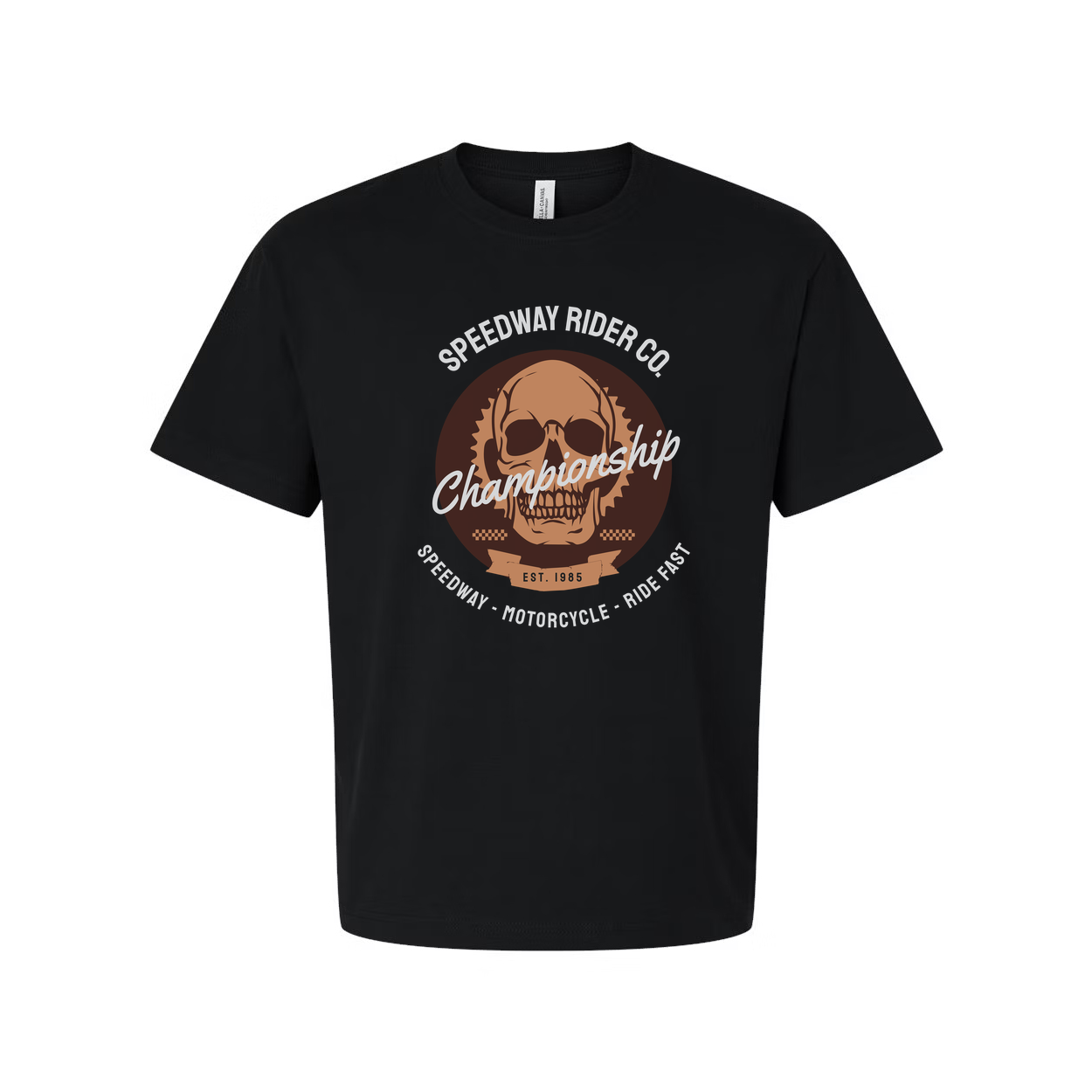 Championship Skull Graphic Tee With Motorcycle Emblem Est 1985 For Unisex Adults Short Sleeve