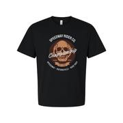Championship Skull Graphic Tee With Motorcycle Emblem Est 1985 For Unisex Adults Short Sleeve