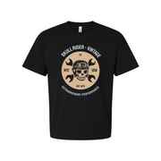 Vintage Motorcycle Skull Circle Graphic Tee Unisex Biker Tee With Wrench Emblem Logo