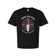 Power For Speed Motorcycle Emblem Unisex T Shirt With Spark Plug Circle Design Est. 1975