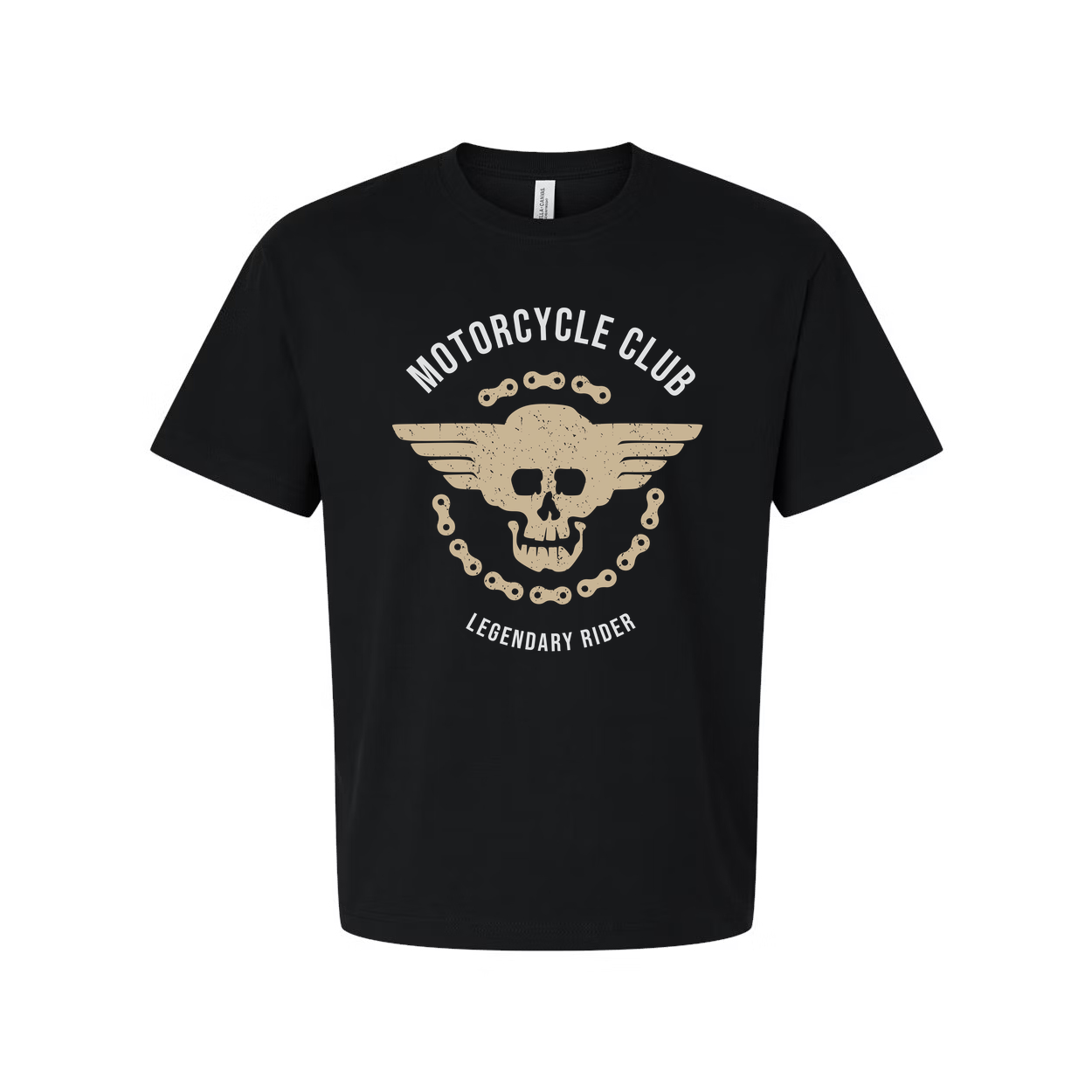 Unisex Motorcycle Club Graphic Tee With Winged Skull Emblem And Chain Design Print