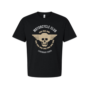 Unisex Motorcycle Club Graphic Tee With Winged Skull Emblem And Chain Design Print