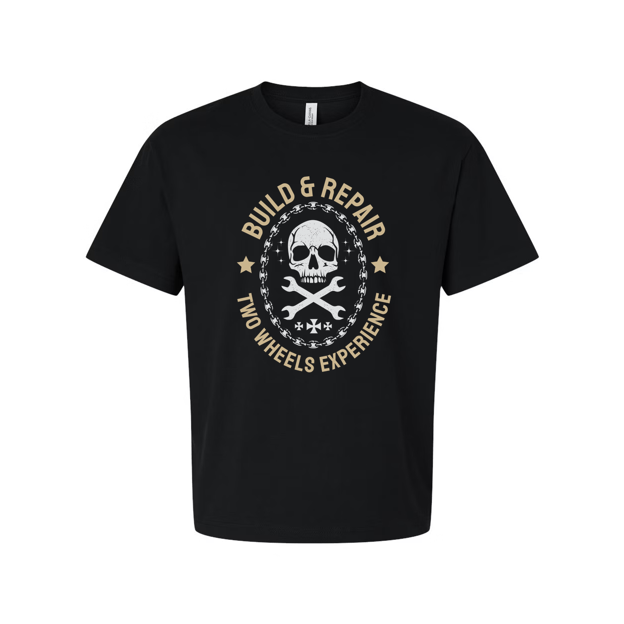 Unisex Motorcycle T Shirt With Skull Crest And Build And Repair Two Wheels Experience Graphic