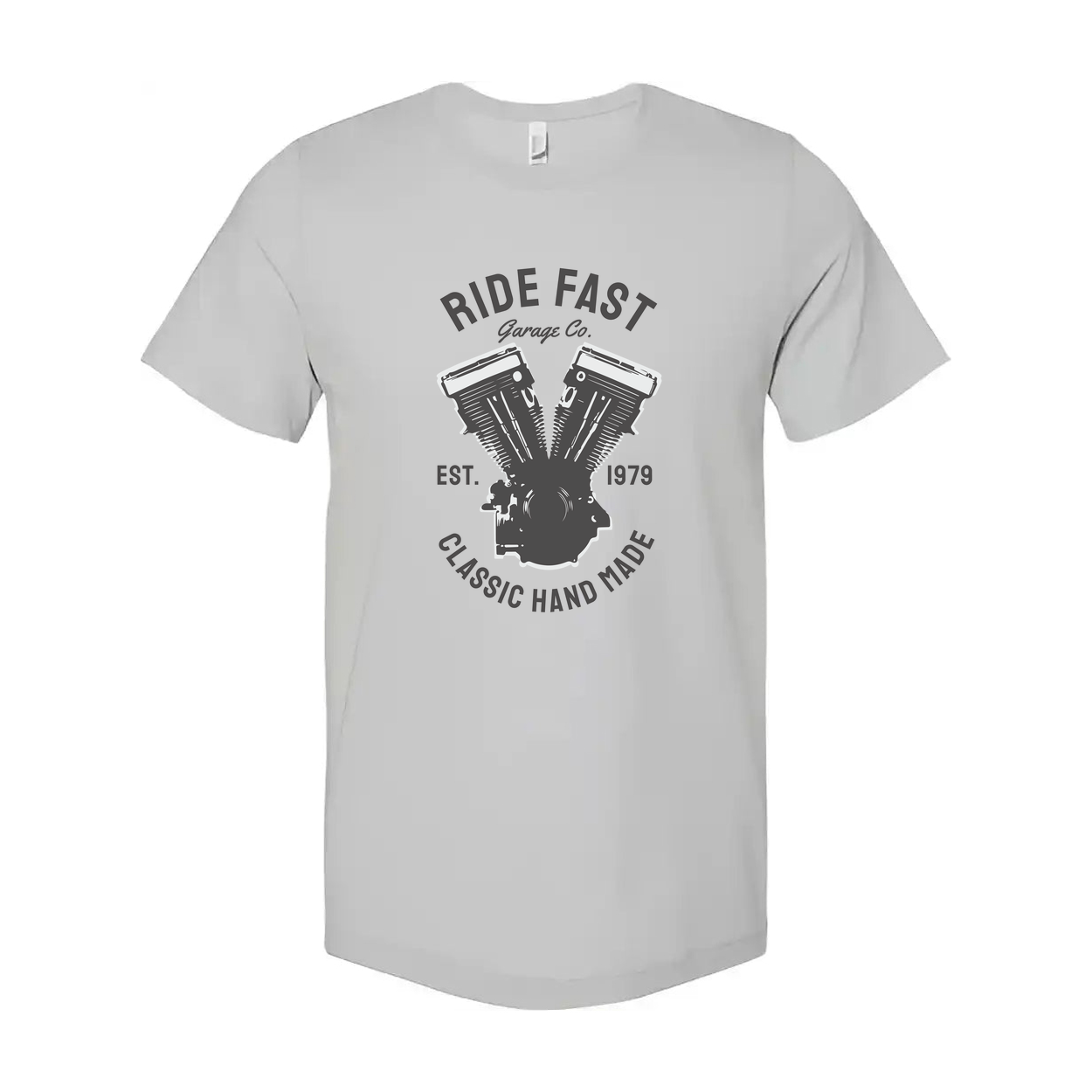 Ride Fast Garage Co V Twin Engine Graphic T Shirt Unisex Motorcycle Enthusiasts Est 1979 Classic Hand Made