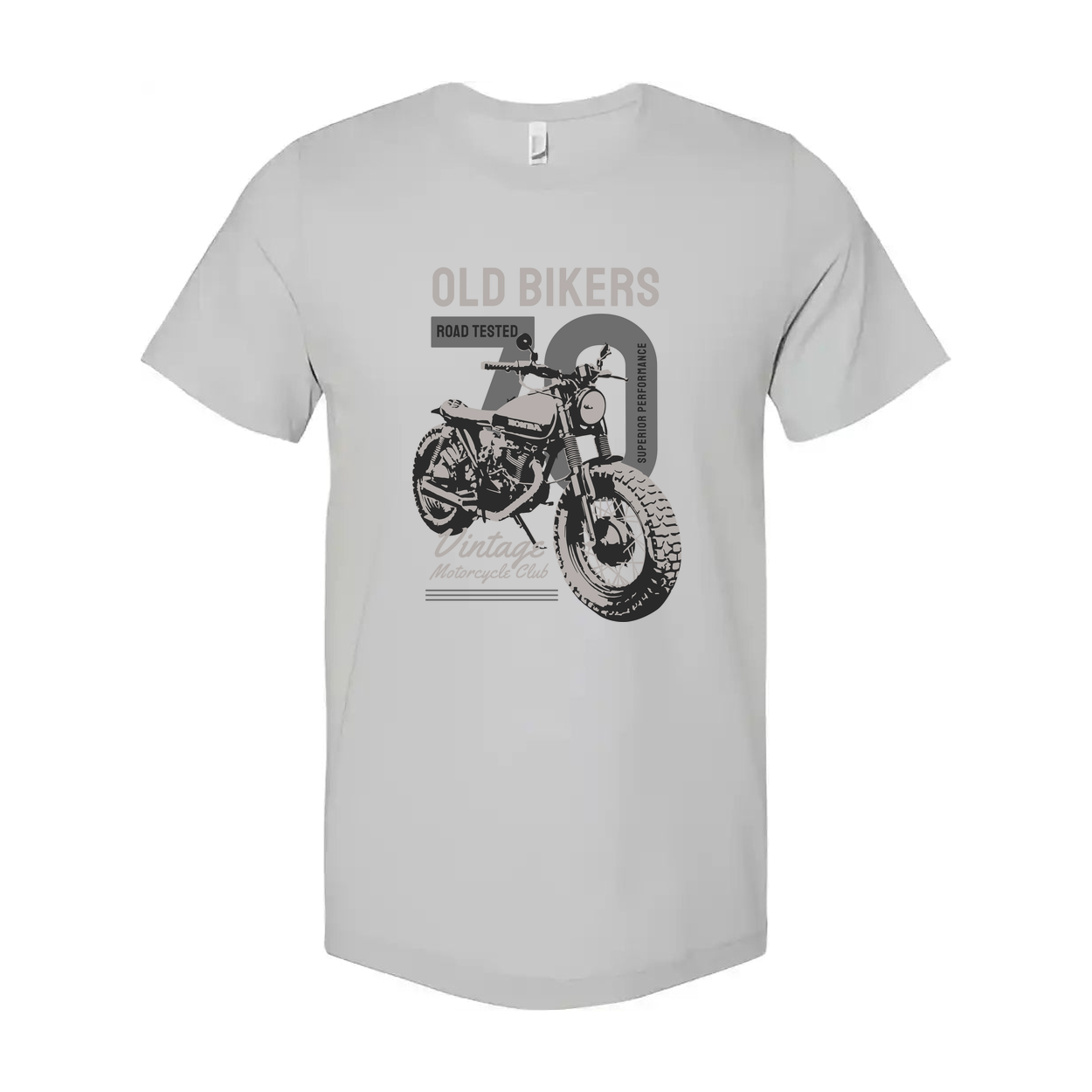 Old Bikers Road Tested Vintage Motorcycle Club Graphic Tee Featuring Classic Motorcycle Illustration