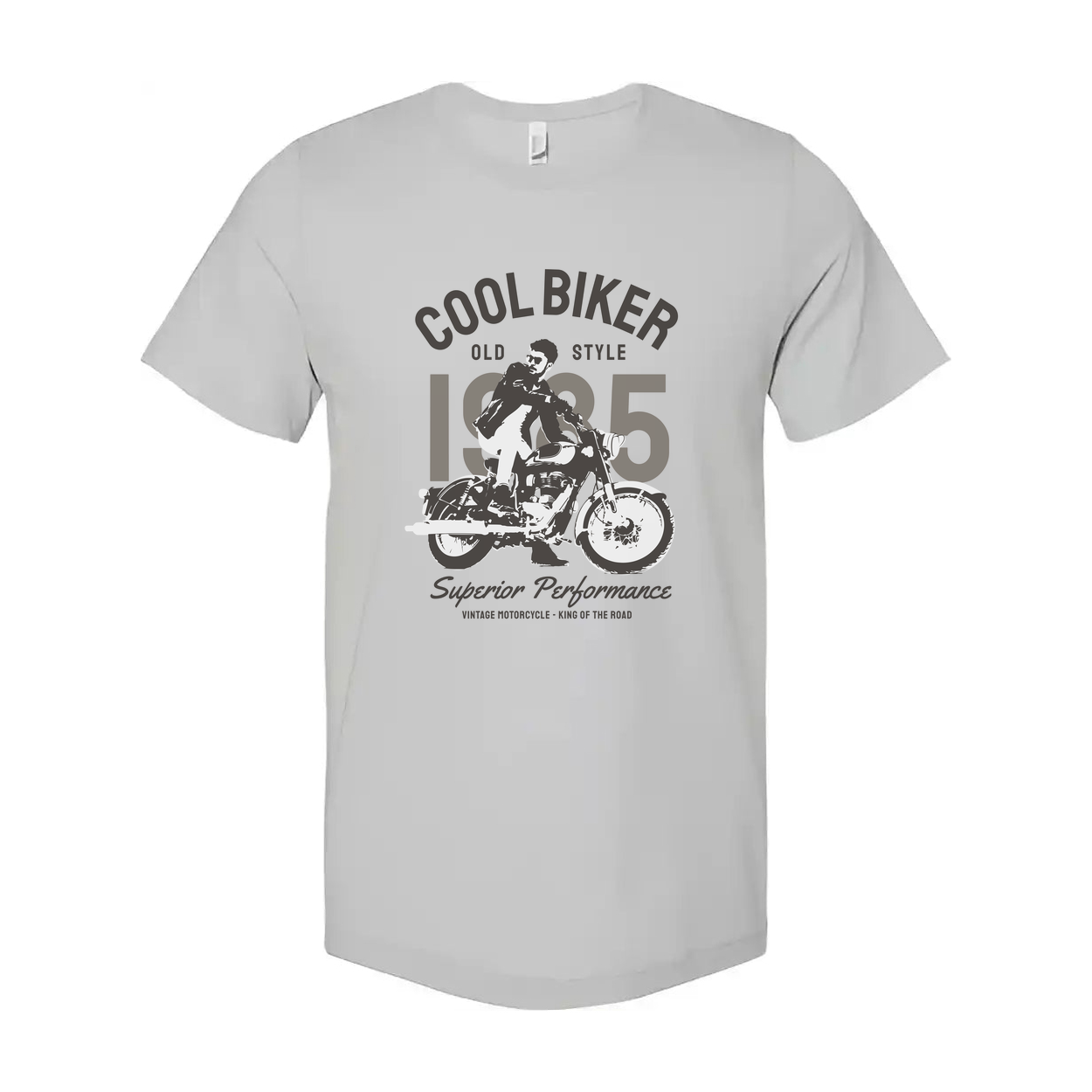 Vintage Motorcycle Graphic T Shirt With Rider Silhouette Design For Casual Everyday Wear